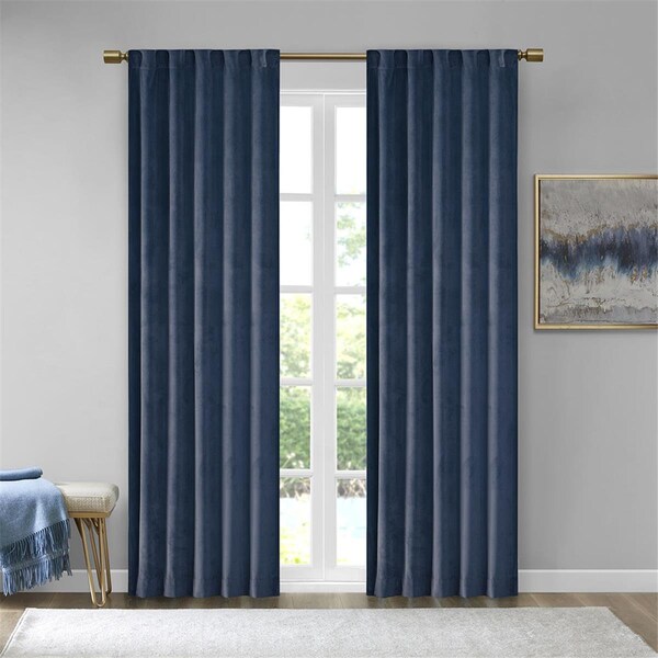 510 Design Navy 100 Percent Polyester Velvet Window Panel - Set of 2 5DS40-0161 - main
